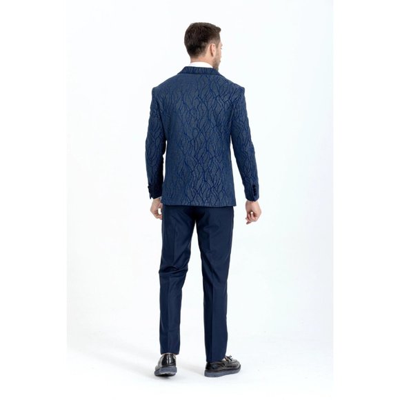 Derman Blue Silvery Patterned Fabric Tuxedo - Picture 3 of 7